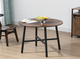 85cm Dining Room Table, Industrial Style Kitchen Table Round with Steel Legs, Rustic Brown T3398P344455