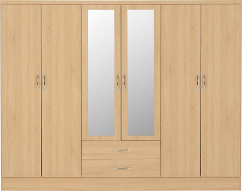 ZNTS Nevada 6 Door 2 Drawer Mirrored Wardrobe 100-101-112