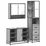 ZNTS 3 Piece Bathroom Furniture Set Grey Sonoma Engineered Wood 3301183