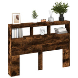 Headboard Cabinet with LED Smoked Oak 140x17x102 cm 839200