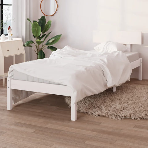ZNTS Bed Frame White Solid Wood Pine 90x190 cm Single 810113