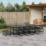 15 Piece Garden Dining Set Black Poly Rattan 3295056