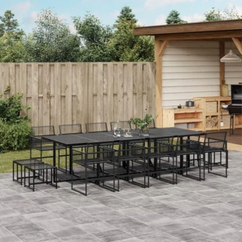 ZNTS 15 Piece Garden Dining Set Black Poly Rattan 3295056