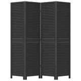 Room Divider 4 Panels Black Solid Wood Paulownia 358850