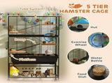 5 Tier Large Hamster Cage on Wheels with 17 cm Deep Tray, Storage Shelf for Syrian, Gerbil, Rats T3398P551586