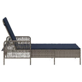 Sun Lounger Grey and Navy Blue 55 x 200 x 92 cm Poly Rattan 365431