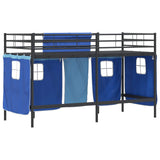 Kids'Loft Bed Frame with Curtains Black and Blue 75 x 190 cm 42020794