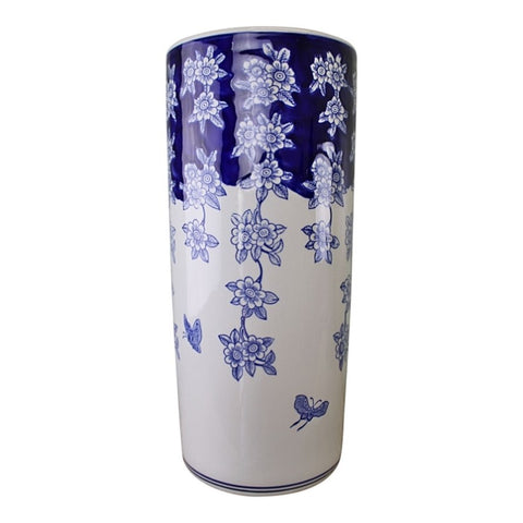 Umbrella Stand, Vintage Blue & White Flowers and Butterfly Design MB020