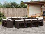 13 Piece Garden Dining Set with Cushions Brown Poly Rattan 3211221