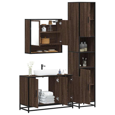 ZNTS 3 Piece Bathroom Furniture Set Brown Oak Engineered Wood 3301104