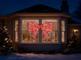 Pre-lit Outdoor Giant Bowknot Christmas Decoration, Lighted Metal Frame with 124 Warm White LED 65416692