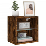 ZNTS Bedside Cabinets with LED Lights Wall-mounted 2 pcs Smoked Oak 837073