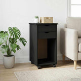 Rolling Cabinet Black 34 x 39 x 65.5 cm Solid Pine Wood 42028355
