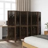Room Divider 6 Panels Dark Brown Solid Wood Paulownia 358665