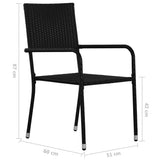 Garden Dining Chair Set of 4 Black PE rattan, steel Medium 318700