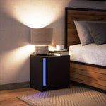 ZNTS Bedside Cabinet with LED Lights Black Engineered Wood 852049