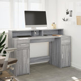 Desk with LED Lights Grey Sonoma 140x55x91 cm Engineered Wood 3309425