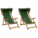 Deck Chair 2 pcs 3 Position Solid Eucalyptus Wood Green 3407812