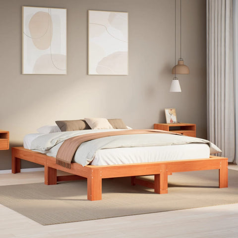 Bed Frame without Mattress Wax Brown 150x200 cm King Size Solid Wood Pine 3308737