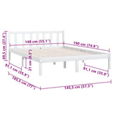 810063 Bed Frame without Mattress White Solid Wood 140x190 cm