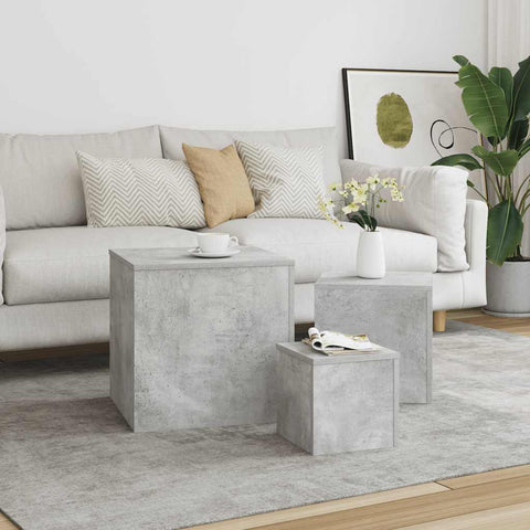 Side Tables 3 pcs Concrete Grey Engineered Wood 808589
