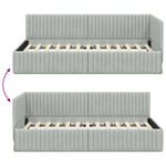 Corner Bed Frame with Headboard Light grey 90 x 200 cm Velvet 42016266