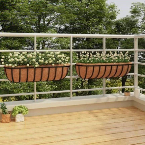 Wall Troughs 2 pcs with Coco Liners Black 76x21x16 cm Steel 319355