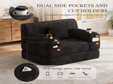1-Seater Sleeper Sofa, Compressed Corduroy Sofa with High Backrest, Metal Frame, High-Density Foam, W3779P501236