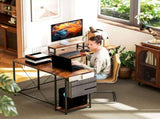168cm Reversible L Shaped Desk, Industrial Corner Computer Desk with Adjustable Shelf and Storage T3398P329512