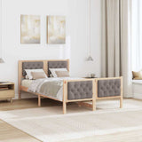 Bed Frame with Headboard Taupe 135 x 190 cm Solid Pine Wood 878412