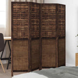 Room Divider 4 Panels Dark Brown Solid Wood Paulownia 358705