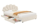 3ft Single Upholstered Bed with Adjustable Chic Petal Headboard, Soft Velvet Bed Frame with 2 N652P296621W