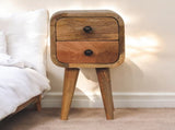 Solid Wood Extra Mini Curved Oak-ish Bedside, 2 Drawers, Brown B2743P403127