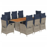 9 Piece Garden Dining Set with Cushions Grey Poly Rattan 3213377