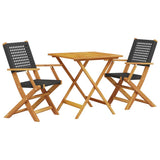 Bistro Set Black, Brown Solid acacia wood, PE rattan Standard 3281874