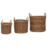Planter Basket with Storage 3 pcs Brown Kubu Rattan 42020956