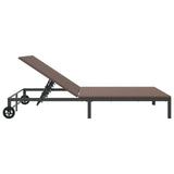 ZNTS Sunbed with Cushions and Wheels 2-Person Brown Poly Rattan 42004132