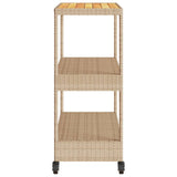 Bar Cart 3-Tier Beige Poly Rattan and Solid Wood Acacia 368725