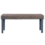 Bench 110 cm Grey Natural Kubu Rattan and Solid Mahogany Wood 285789