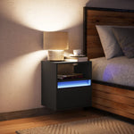 ZNTS Wall-mounted Bedside Cabinet with LED Lights Black 3307977