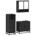 ZNTS 3 Piece Bathroom Furniture Set Black Engineered Wood 3301035