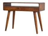 Solid Wood Curved Chestnut Console Table, 2 Drawers, 1 Open Slot, Dark Brown B2743P403023