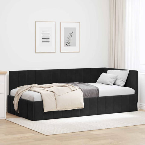 Corner Bed Frame with Headboard Black 100 x 200 cm Velvet 42016322