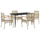 Garden Dining Set Beige chairs and cushions, Black table PE Rattan 3213626