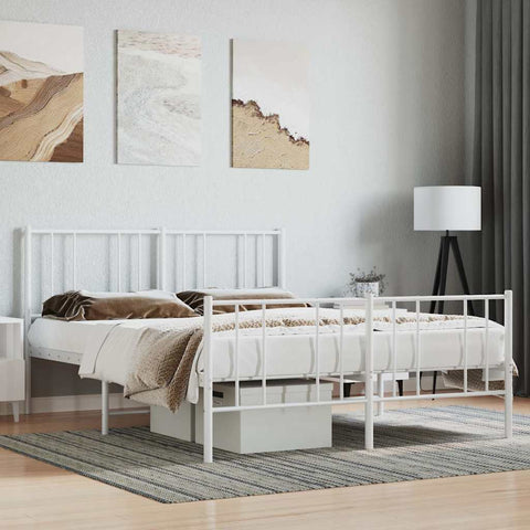 Metal Bed Frame without Mattress with Footboard White 140x190cm 352547