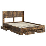 Bed Frame with Storage and Headboard Smoked Oak 140 x 190 cm 3414471