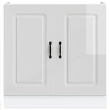 Sink Base Cabinet Kalmar High Gloss White 80x46x81.5 cm Engineered Wood 853449