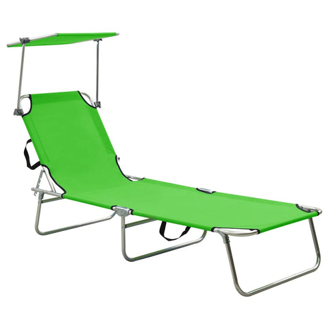 ZNTS Folding Sun Lounger with Canopy Green Aluminium 310361