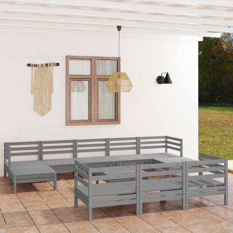 ZNTS 11 Piece Garden Lounge Set Grey Solid Wood Pine 3083391