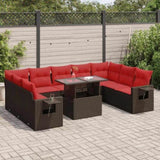 10 Piece Garden Sofa Set with Cushions Brown Poly Rattan Acacia 3326545